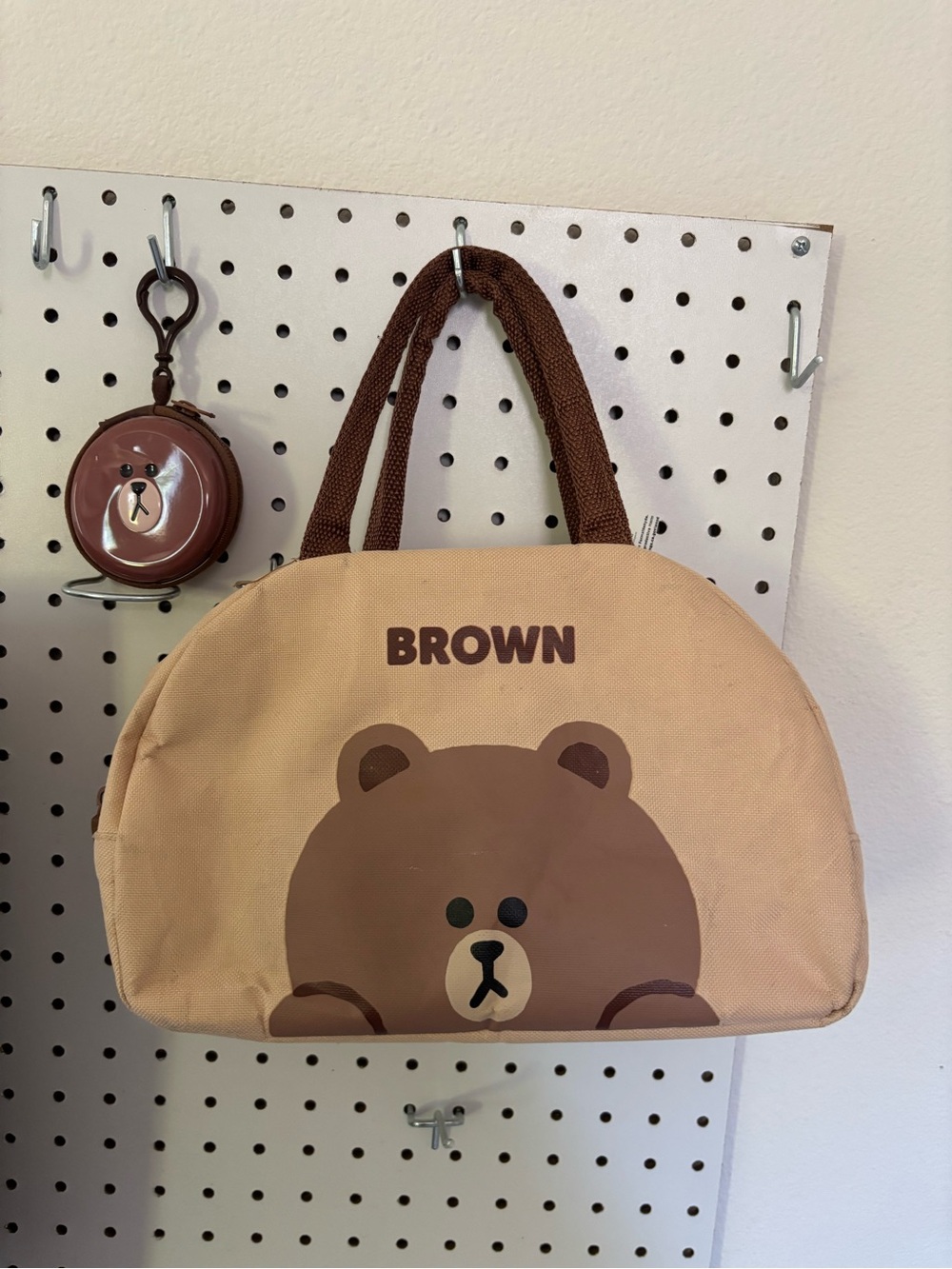 Line friends Brown Bear Graphic insulated Tote Bag & Coin Purse charm